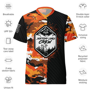 Special Edition Sketchy Line Crew Unisex Orange Camo Carbon UPF50+ V-Neck MTB Jersey