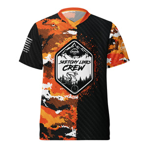 Special Edition Sketchy Line Crew Unisex Orange Camo Carbon UPF50+ V-Neck MTB Jersey