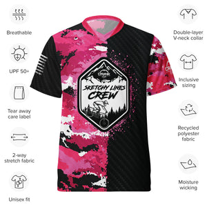 Special Edition Sketchy Line Crew Unisex Pink Camo Carbon UPF50+ V-Neck MTB Jersey