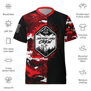 Special Edition Sketchy Line Crew Unisex Red Camo Carbon UPF50+ V-Neck MTB Jersey