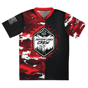Special Edition Sketchy Line Crew Unisex Red Camo Carbon UPF50+ V-Neck MTB Jersey