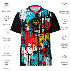 Recycled Unisex UPF50+ Grungy Graffiti V-Neck MTB Jersey