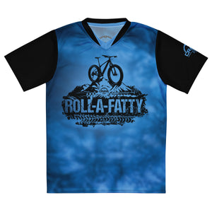 Recycled Unisex RollAFatty Blue Tie Dye UPF50+ V-Neck MTB Jersey