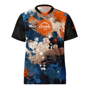 Recycled Unisex UPF50+ Blue & Orange Graffiti V-Neck MTB Jersey