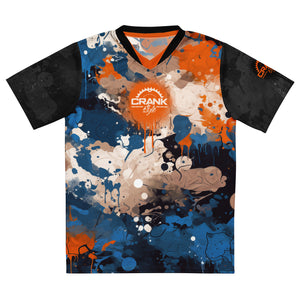 Recycled Unisex UPF50+ Blue & Orange Graffiti V-Neck MTB Jersey