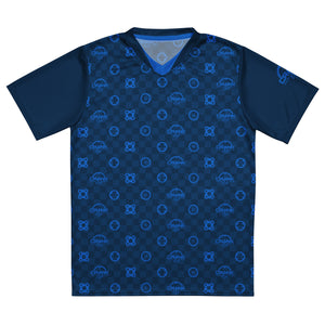 Recycled Unisex UPF50+ Blue Crank Style Bike Check V-Neck MTB Jersey