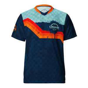 Unisex UPF50+ Retro Blue & Orange V-Neck MTB Jersey