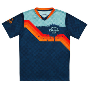 Unisex UPF50+ Retro Blue & Orange V-Neck MTB Jersey