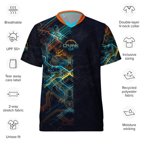 Unisex Blue & Orange Digi Chaos UPF50+ V-Neck MTB Jersey