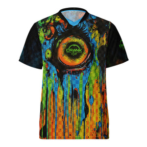 Crank Style MTB jersey, mountain biking jersey, psychedelic bike jersey, graffiti cycling jersey, men’s MTB jersey, women’s MTB jersey, moisture-wicking MTB jersey, high-performance cycling apparel, enduro MTB jersey, downhill biking gear, recyc