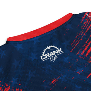 Unisex Red White, & Blue Carbon Paint UPF50+ V-Neck MTB Jersey