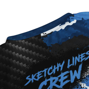 Sketchy Line Crew Unisex Blue Camo Carbon UPF50+ V-Neck MTB Jersey