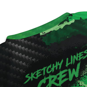 Special Edition Sketchy Line Crew Unisex Green Camo Carbon UPF50+ V-Neck MTB Jersey