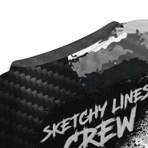 Special Edition Sketchy Line Crew Unisex Black & White Camo Carbon UPF50+ V-Neck MTB Jersey