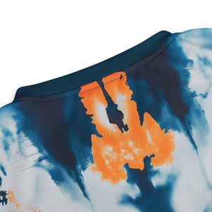 Crank Style's MTB jersey, mountain biking jersey, tie-dye bike jersey, colorful cycling jersey, men’s MTB jersey, women’s MTB jersey, UPF50+ bike jersey, moisture-wicking MTB jersey, high-performance cycling apparel, enduro MTB jersey, downhill biking gear, recycled polyester bike jersey, cycling gift ideas, UV protection bike jersey.