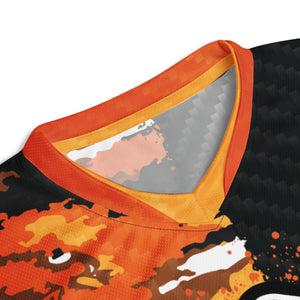 Special Edition Sketchy Line Crew Unisex Orange Camo Carbon UPF50+ V-Neck MTB Jersey