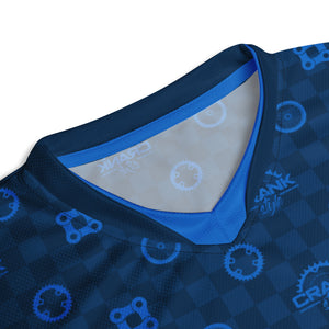 Recycled Unisex UPF50+ Blue Crank Style Bike Check V-Neck MTB Jersey