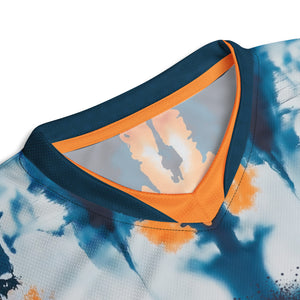 Crank Style's MTB jersey, mountain biking jersey, tie-dye bike jersey, colorful cycling jersey, men’s MTB jersey, women’s MTB jersey, UPF50+ bike jersey, moisture-wicking MTB jersey, high-performance cycling apparel, enduro MTB jersey, downhill biking gear, recycled polyester bike jersey, cycling gift ideas, UV protection bike jersey.