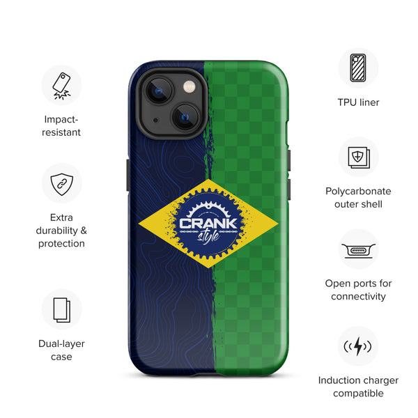 Elevate your mountain biking passion with the Crank Style Brazil Flag Check Tough Case for iPhone® – a rugged blend of style and protection inspired by the thrill of the trails and the vibrancy of Brazil!
