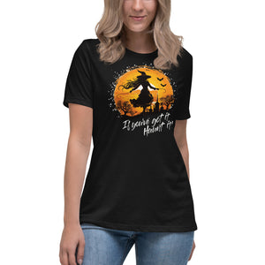 Crank Style's 🎃 "If You've Got It, Haunt It!" Halloween Shirt 🧙 Women's Relaxed Tee  Enchant the Halloween season with our "If You've Got It, Haunt It!" women's t-shirt! Crafted from soft combed and ring-spun cotton, this tee offers a relaxed fit and pre-shrunk fabric for lasting comfort. Embrace the spirit of the season and stand out with this bewitching design. Perfect for parties or casual wear, get yours now and join the Halloween fun! 🛍️