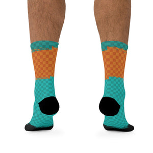 Sonoran Cycles AZ Teal & Orange Checker 3/4 MTB Socks
