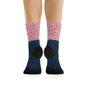 Pink & Navy Paisley 3/4 MTB Socks