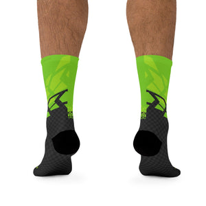 Unisex Black & Alien Green Tire Check 3/4 MTB Socks