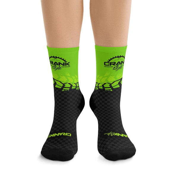 Unisex Black & Alien Green Tire Check 3/4 MTB Socks