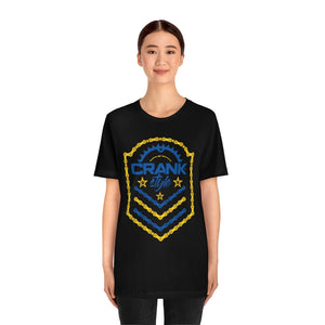 Unisex "Gold & White on Blue" Jersey Short Sleeve Tee