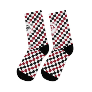 Dark Red Black & White Checkered 3/4 MTB Socks