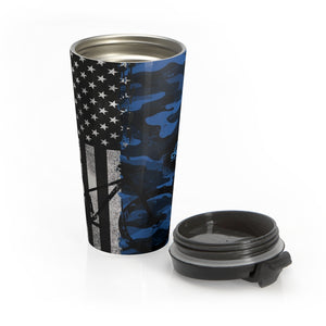 Thin Blue Line & Camouflage Mountain Bike Coffee 20oz Tumbler - Stainless Steel Travel Mug