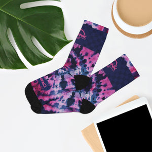 Unisex Pink & Blue Tie Dye Check 3/4 MTB Socks