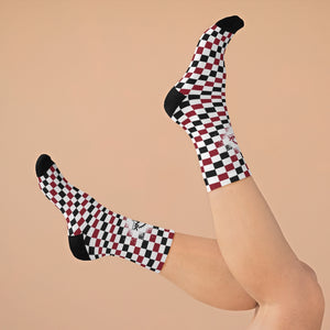 Dark Red Black & White Checkered 3/4 MTB Socks