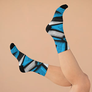 Unisex BLUE, GREY, & BLACK RACING STYLE CHECK 3/4 MTB Socks