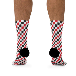 Red, Black & White Checkered 3/4 MTB Socks