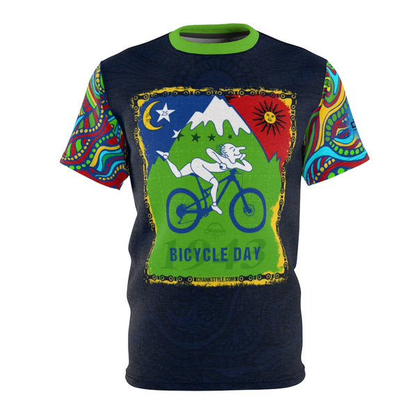 Introducing Crank Style's Psychedelic Bicycle Day MTB Jersey, the perfect combination of style and performance for shredding on the trails and beyond. This MTB jersey features a unique textured microfibre knit fabric that rapidly wicks sweat away from the skin, leaving you fresh and dry. Its soft and comfortable feel against the skin makes it a must-have for any MTBer.