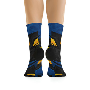 Unisex Blue, Gold, & Black Racing 3/4 MTB Socks