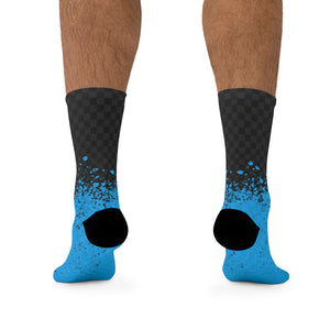 Unisex BLUE & BLACK SPLATTER CHECK 3/4 MTB Socks
