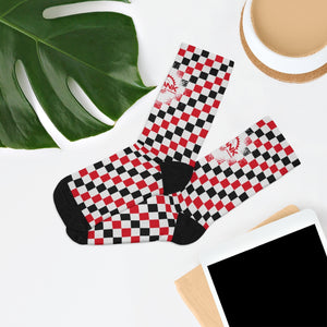 Red, Black & White Checkered 3/4 MTB Socks