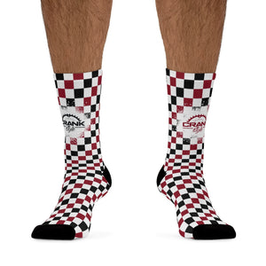 Dark Red Black & White Checkered 3/4 MTB Socks