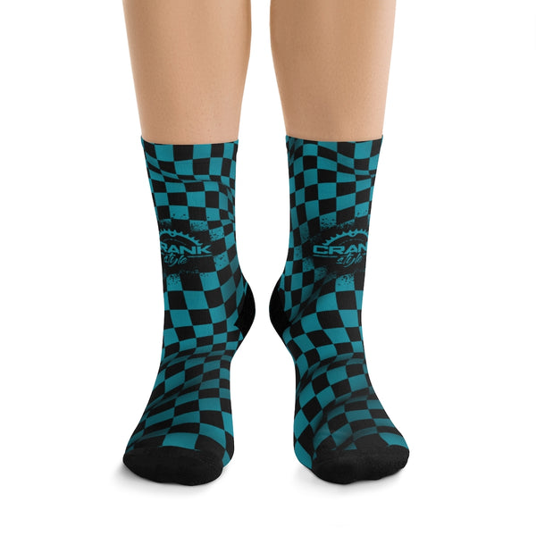 Teal & Black Checker 3/4 MTB Socks