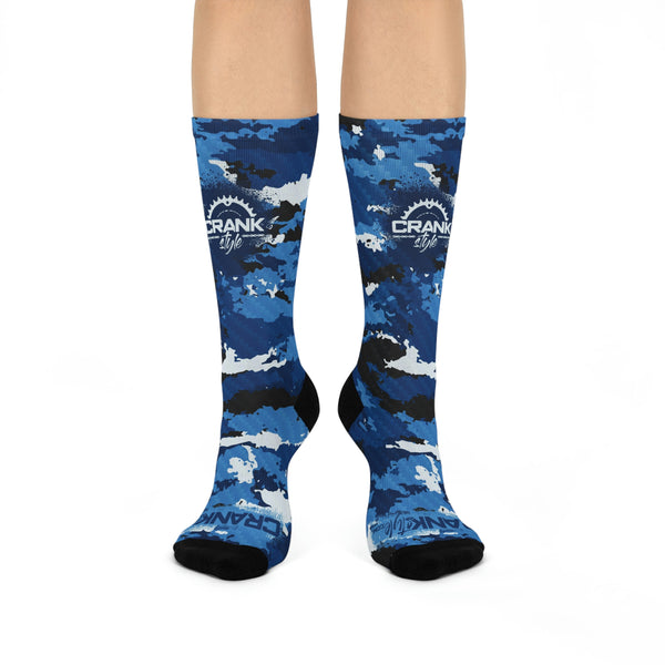 Unisex Blue Camo Carbon MTB Crew Socks