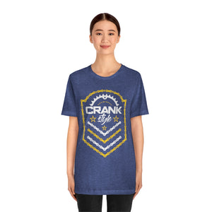Unisex "Gold & White on Blue" Jersey Short Sleeve Tee
