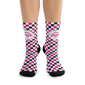 Pink Black & White Checkered 3/4 MTB Socks