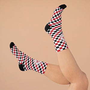 Red, Black & White Checkered 3/4 MTB Socks