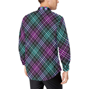 Unisex Purple & Teal Plaid Check LS Button-Up MTB Shirt