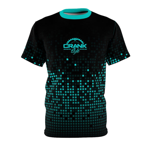 Crank Style's Matrix Teal & Black Checker MTB DriFit Jersey This high-quality shirt's uniquely textured, thick microfiber knit fabric wicks perspiration rapidly away from the skin, drawing it to the surface where it quickly evaporates. The fabric feels soft and super comfy against the skin. Will become your go-to shirt!