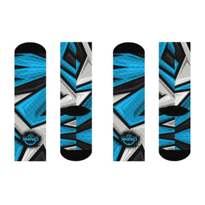 Unisex Blue & Grey Racing Check MTB Crew Socks