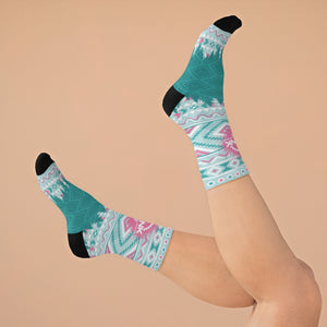 Pink & Teal Aztec Style  Unisex 3/4 MTB Socks