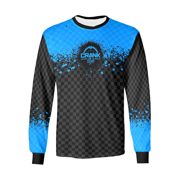 Unisex Blue & Black Splatter Check Long Sleeve MTB Jersey